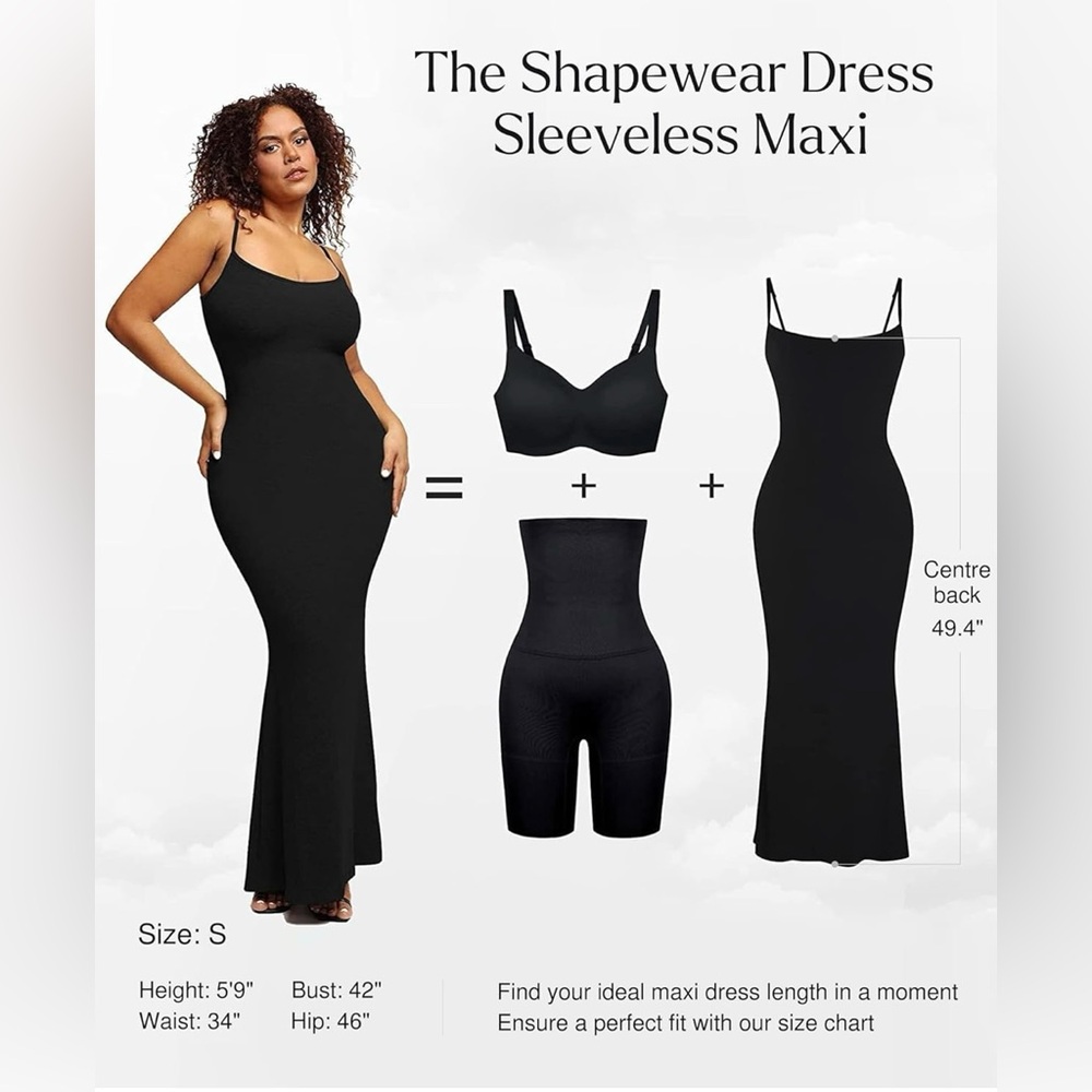 NWT Popilush Black Shapewear Ribbed Sleeveless Slip Bodycon Long Maxi Dress - Picture 4 of 8
